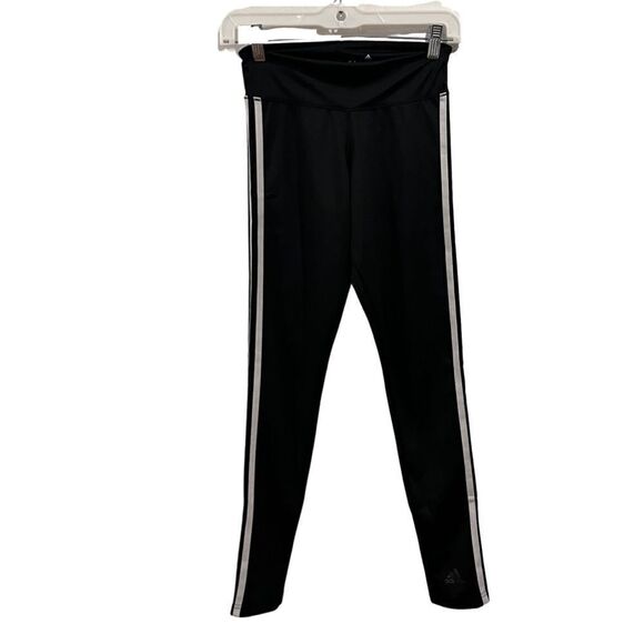 Adidas Black 3 Stripe Reflective Climalite Leggings Size XS - Picture 1 of 7